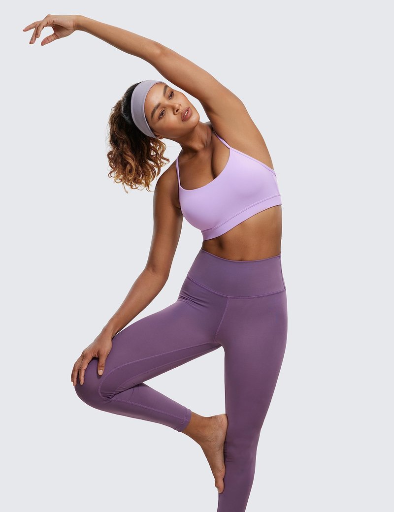 CRZ YOGA Butterluxe Y Back Sports Bras for Women - Padded Racerback Low Impact Spaghetti Thin Strap Workout Yoga Top Elfin Purple Small