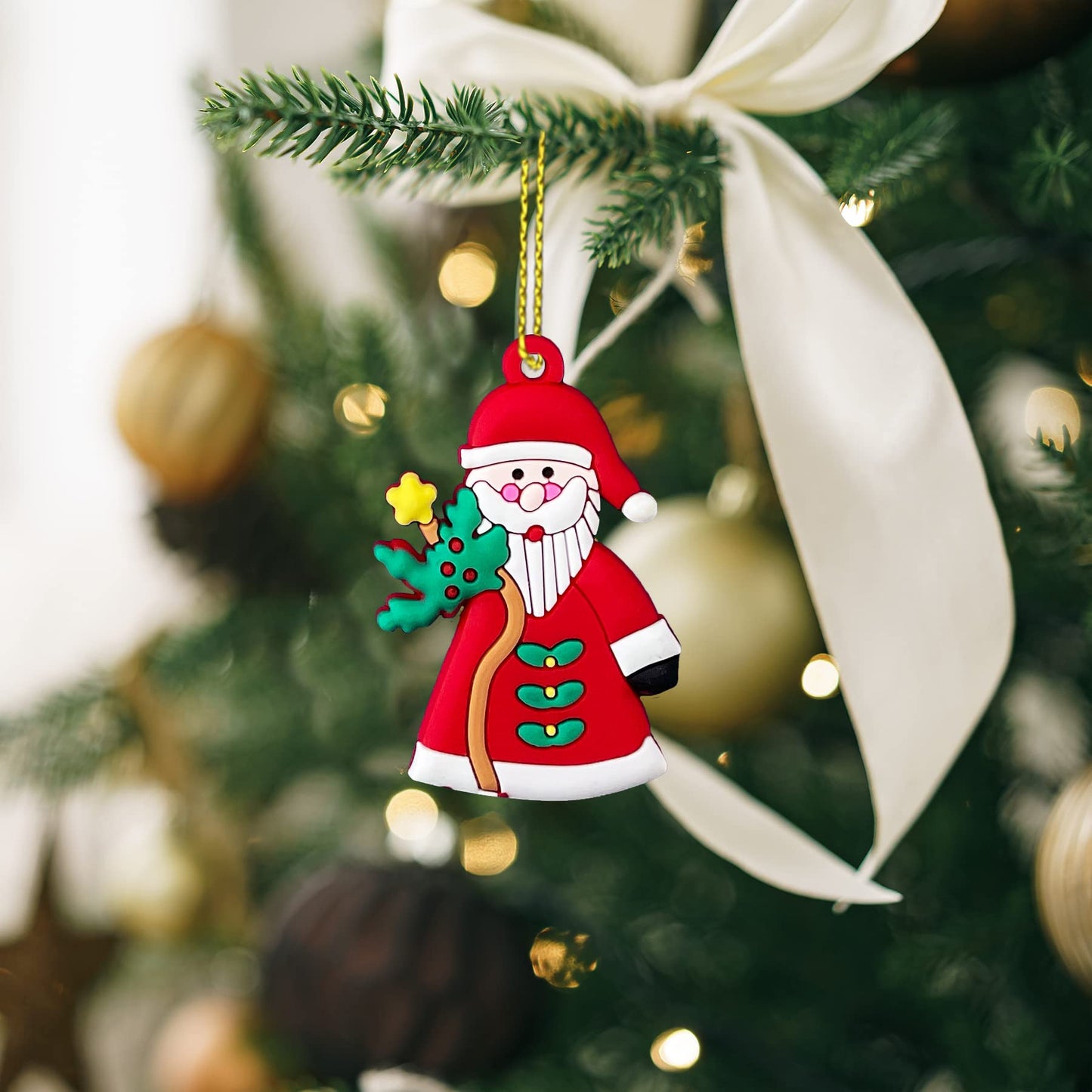 12pcs Christmas Ornaments Cute Snowman Xmas Tree Decorations Santa Claus Plastic Figurines Ornaments with Sugar Cookie House for Christmas Tree Hanging Party DIY Decor 3 Inch Tall
