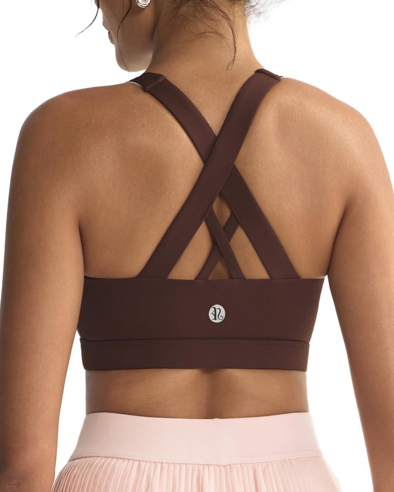 RUNNING GIRL Sports Bra for Women, Criss-Cross Back Padded Strappy Sports Bras Medium Support Yoga Bra with Removable Cups(WX2353 Coffee Bean_S)