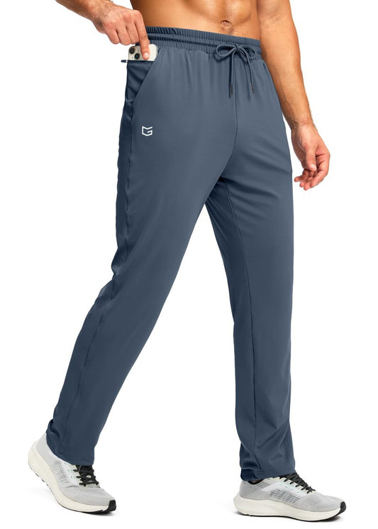 G Gradual Men's Sweatpants with Zipper Pocket Workout Athletic Track Pants Stretch Tapered Joggers for Gym Running Jogging(Dusty Blue,L)