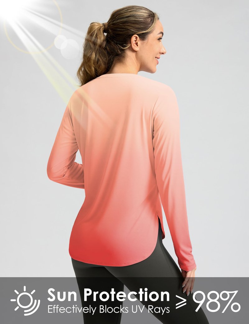 Women's Sun Shirts UPF 50+ Long Sleeve UV Protection Shirt Lightweight Quick Dry Workout Hiking Tops for Women(Orange/Red Gradient,XS)