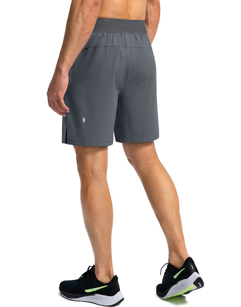 Soothfeel Men's Running Shorts with Zipper Pockets 7 Inch Lightweight Quick Dry Gym Athletic Workout Shorts for Men (Grey, L)