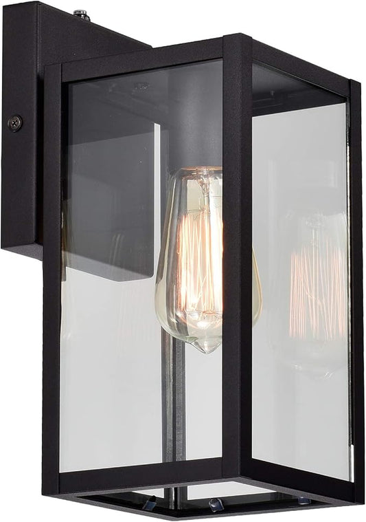MICSIU Dusk to Dawn Outdoor Lighting with E26 Base Socket, 11 Inch Clear Glass Exterior Wall Sconce, Black Outside Lights for House, Porch, Garage, Doorway, Pathway