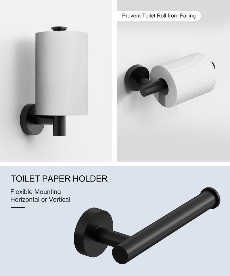 Matte Black Bathroom Hardware Accessories Set 5 Pcs SUS304 Stainless Steel Towel Rack and Toilet Paper Holder Set 26 Inch Towel Bar Set Wall Mounted by HOMEMYSTIQUE