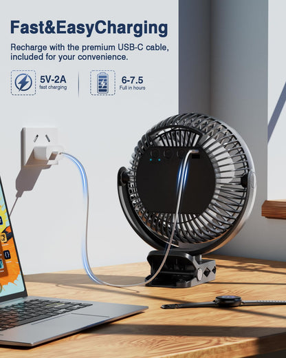 FRIZCOL 12000mAh 8 Inch Portable Clip On Fan Rechargeable, Battery Operated Desk Fan, Camping Fans with lights and Remote, USB Fans Sturdy Clamp for Golf Cart Desk Office Stroller Bedroom Tent