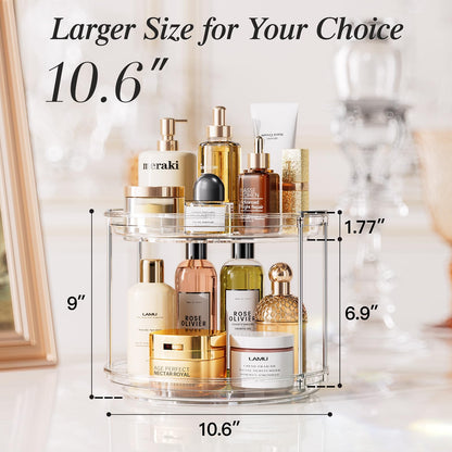 LAMU 2 Tier Lazy Susan Turntable Organizer 9.25'' Rotating Spice Rack Organization for Cabinet, Kitchen, Pantry, Countertop, Bathroom, Vanity, Medicine Cabinet Organizer, Clear