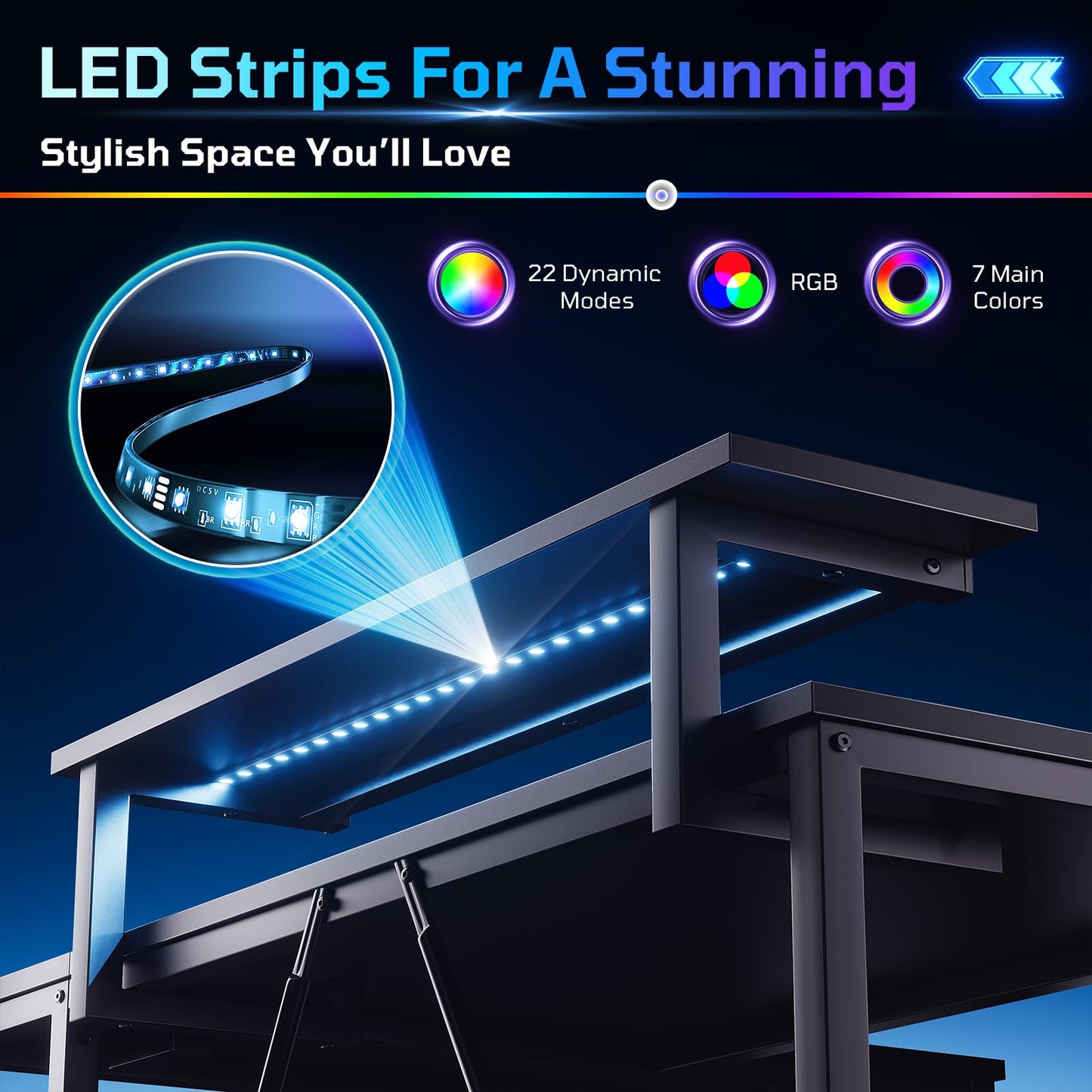 Bestier Gaming Desk with Power Outlets, 42" L-Shaped Computer Desk with LED Lights, Desk with Reversible Storage Shelves & Hooks for Small Spaces, Bedrooms & Offices, Black Carbon Fiber