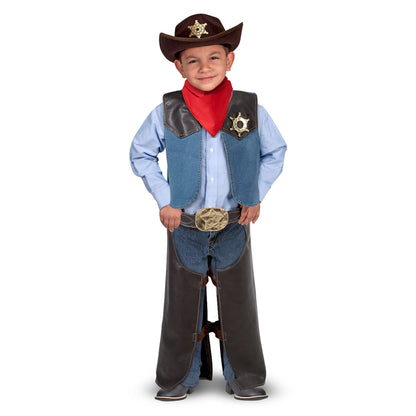 Melissa & Doug Cowboy Role Play Costume Set (5 pcs) - Includes Faux Leather Chaps - Cowboy Dress-Up Role Play Costume with Vest for Boys and Girls