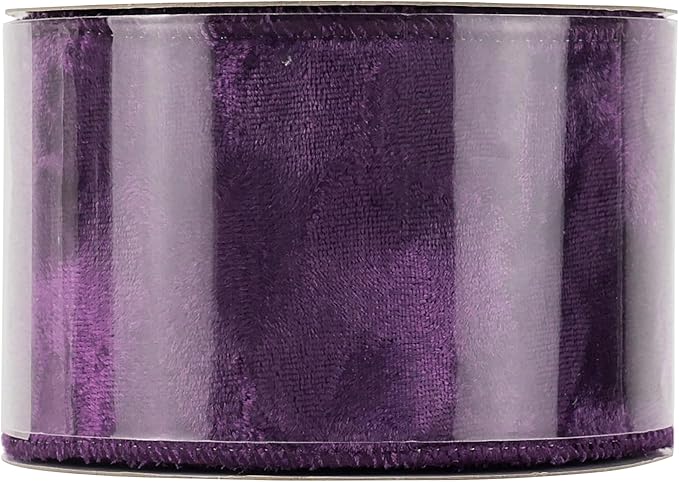 MEEDEE Purple Velvet 2.5 Inch Wired Ribbon - Crushed Velvet Christmas Ribbon, 10 Yards for Tree Decoration, Wreaths, Crafts