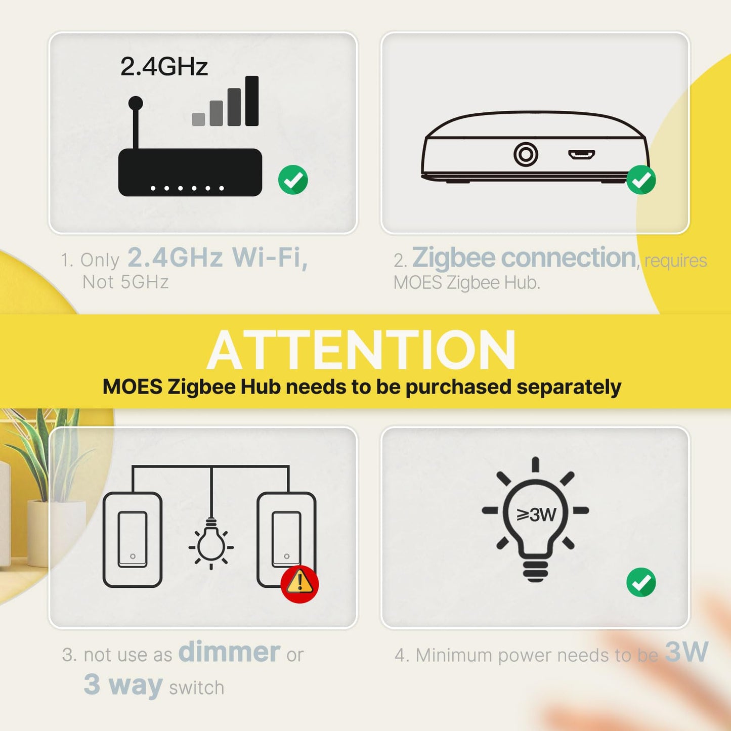 MOES Zigbee Smart Switches 2 Gang, No Neutral Wire, Require MOES Zigbee Hub, Double Inteligente Light Switch, Compatible with Alexa Google Assistant, Support Tuya Smart Life