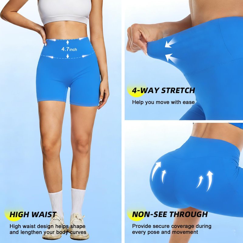 FULLSOFT High Waisted Biker Shorts for Women-5" Tummy Control Fitness Athletic Workout Clothes for Women Running Yoga Gym Soft Work Out Shorts Licras Deportivas De Mujer (Madagascar Blue,2XL-3XL)