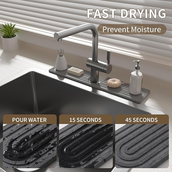 Faucet Mat for Kitchen Sink, Diatomite Stone Drying Sink Protectors, Bathroom