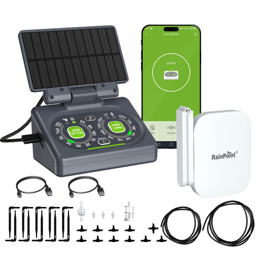 RAINPOINT Smart Drip Irrigation System for Houseplants,WiFi/App Control and Local Control, Dual Powered,Tap Free, Solar auto Watering for Indoor Balcony Grow Tent Water 10-15 Plants