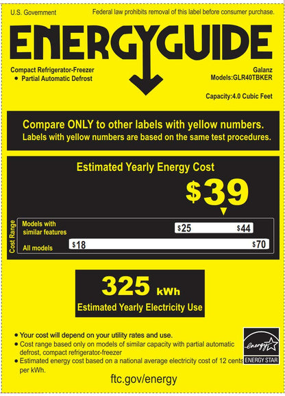 Galanz GLR40TBKER Retro Compact Refrigerator, Mini Fridge with Dual Doors, Adjustable Mechanical Thermostat with Freezer, 4.0 Cu Ft, Black