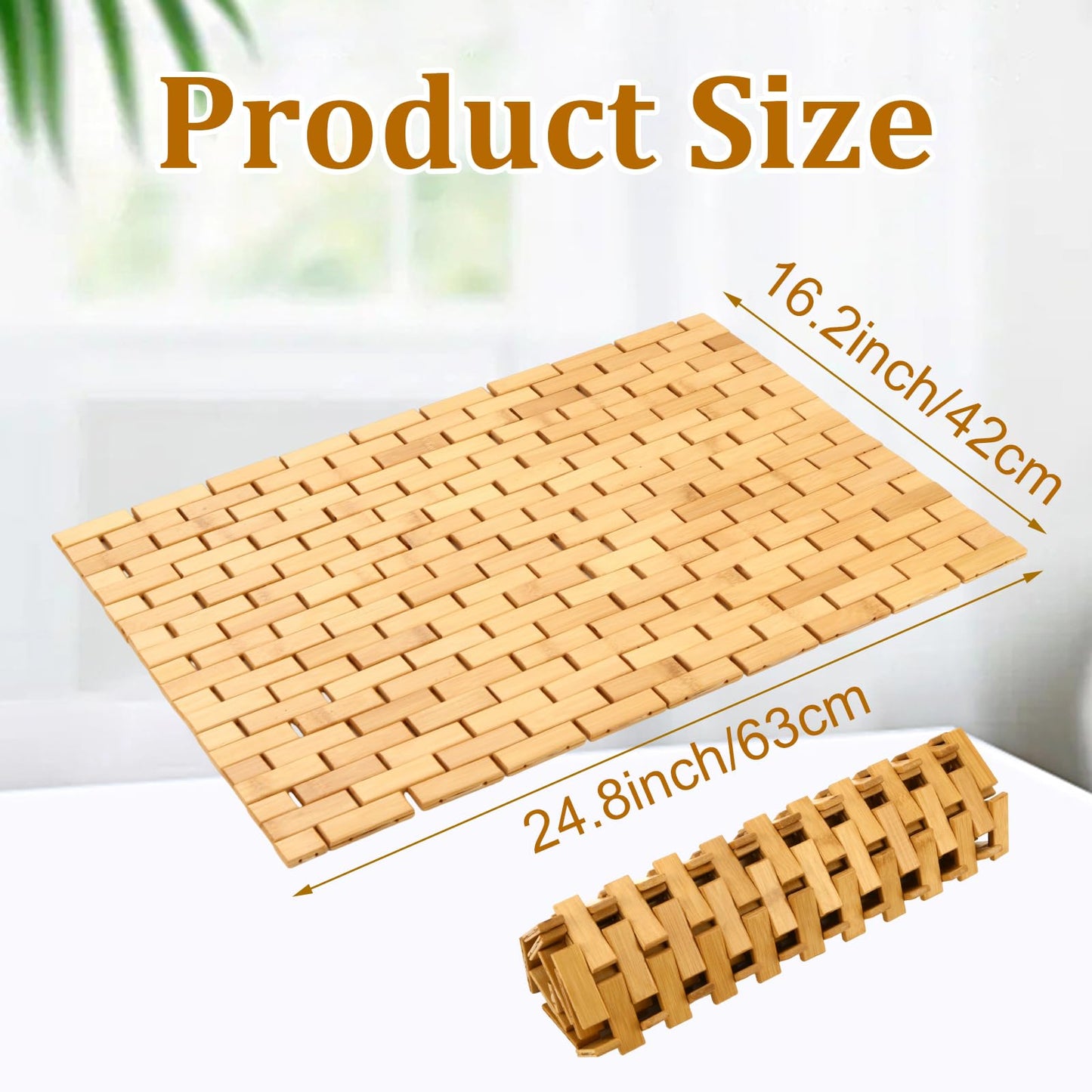 YAYODS 2 Pack Bamboo Bath Mat, 24.8x16.5 Inch Non Slip Waterproof Bamboo Shower Mat Wooden Bathroom Mat for Floor, Bathtub, Sauna Spa, Pool
