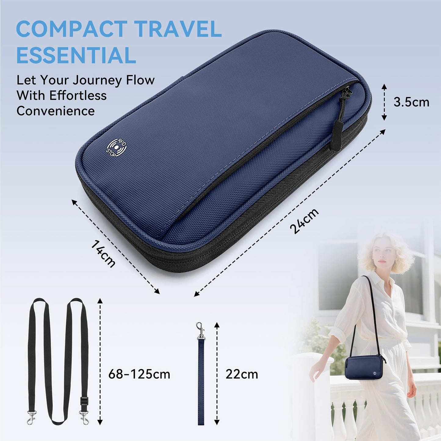 Looxmeer Family Passport Holder, RFID Travel Wallet for Women & Men, Waterproof Document Organiser, Travel Essentials for Credit Cards, Tickets, Cash, Coin, Phone, Pen with Crossbody & Wrist Strap