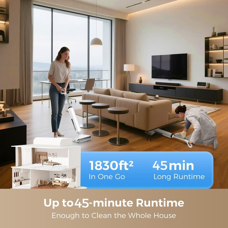 HABIUBIU Wet Dry Vacuum Cleaner, Cordless Vacuum Mop Combo for Hard Floors, 23000Pa Powerful Suction, 180° Lay-Flat, Self-Cleaning Floor Washer with 45 Min Runtime, Anti-Tangle Brush, Dual Tank