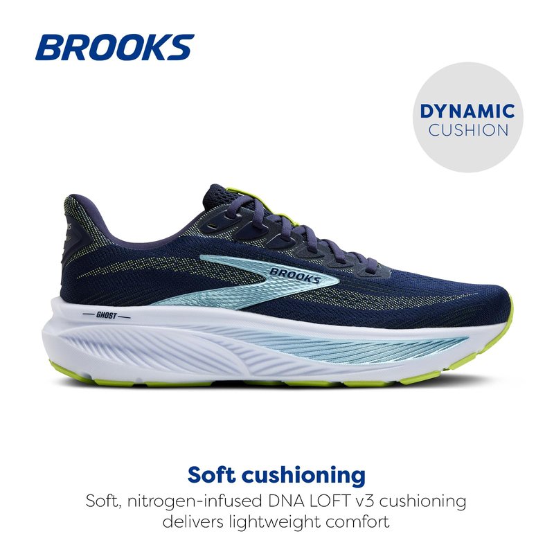 Brooks Men’s Ghost 17 Neutral Running Shoe - Peacoat/Lime/Blue - 8 Wide