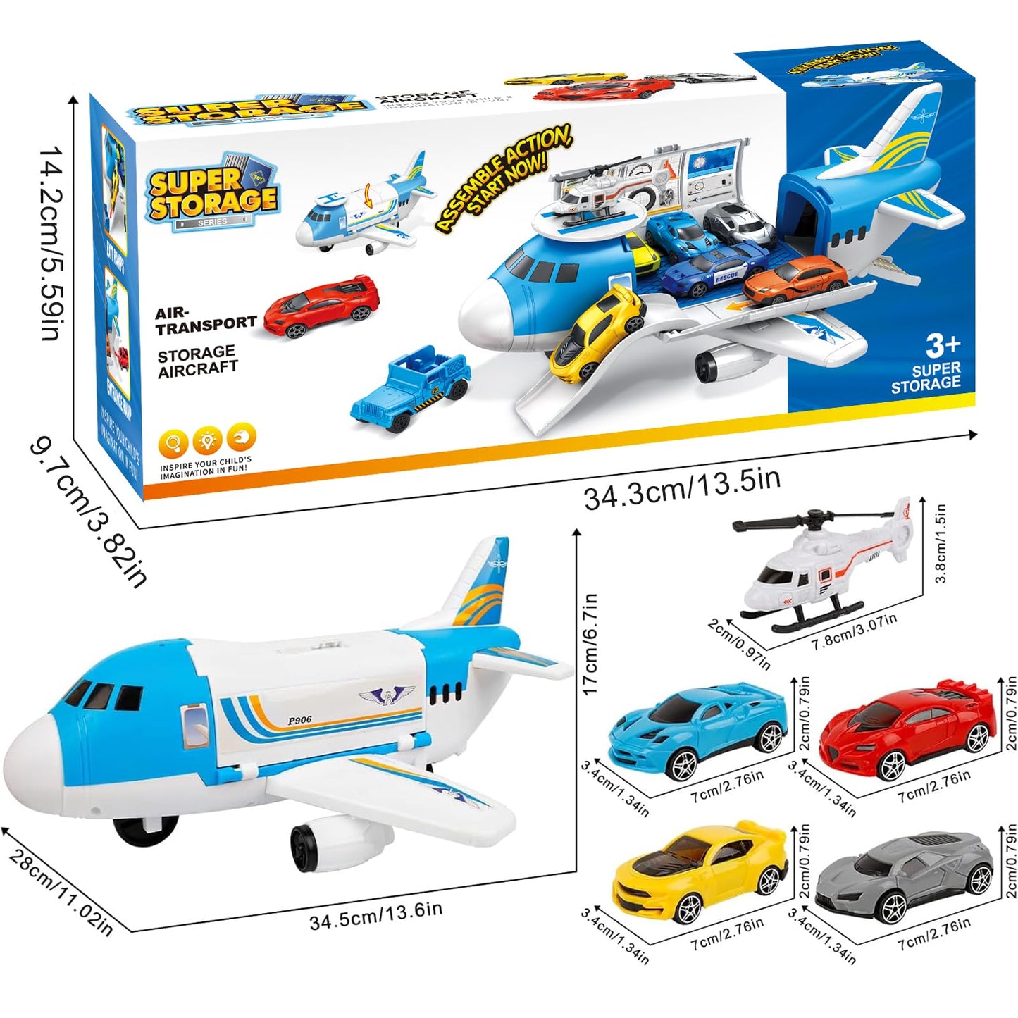 m zimoon Transport Airplane, Transport Cargo Plane Car Kids Toys Set with 4pcs Cars, 1pcs Helicopter Toy and 1pcs DIY Stickers Gift Toys for Boys Girls