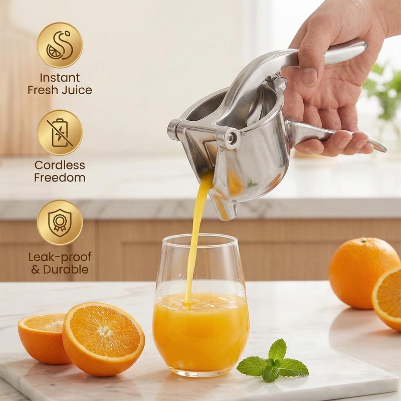 Heavy Duty Cast Iron Juicer Manual Hand Press, Stainless Steel Fruit Juice Squeezer for Lemon & Orange, Citrus Press Juicer (1PC)