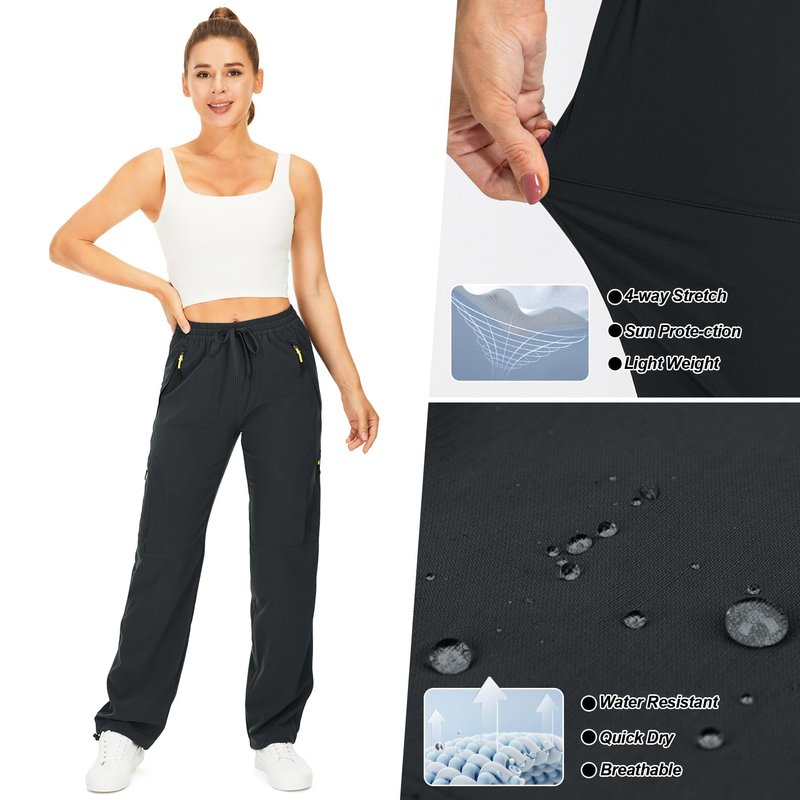 Toomett Women's Hiking Pants Quick Dry UPF 50 Travel Golf Pants Lightweight Camping Work Cargo Pants Zipper Pockets,6608,Dark Grey,L