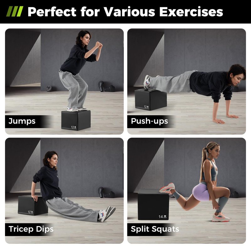 GYMAX Plyometric Jump Box, 3 in 1 Plyo Jumping Training Box with Non-Slip & Easy-to-Clean PU Cover, Heavy Foam Exercise Trainer for Home Gym, Multiple Options (16 x 14 x 12 inch)