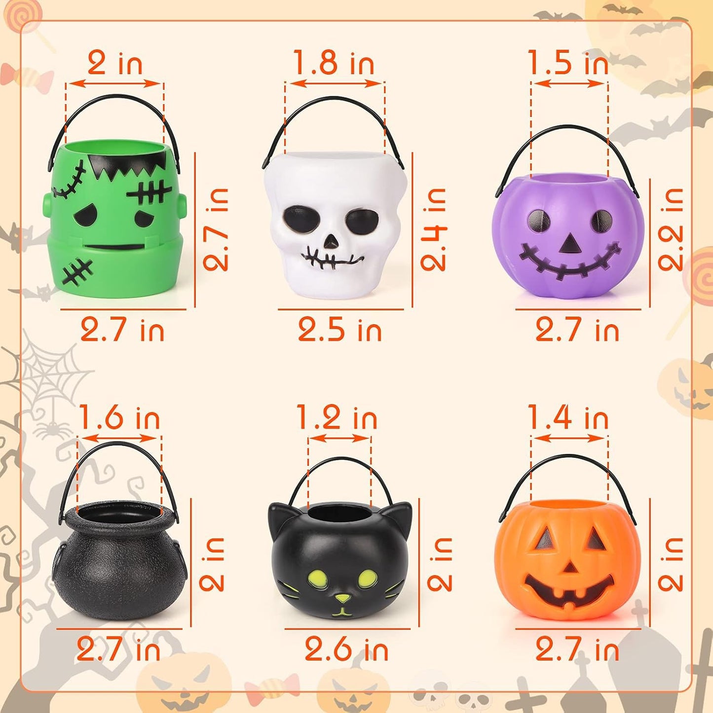 MCPINKY Small Halloween Candy Buckets, 12PCS Mini Portable Pumpkin Bucket Candy Bowl Holders for Kids Trick Or Treat Party Favor