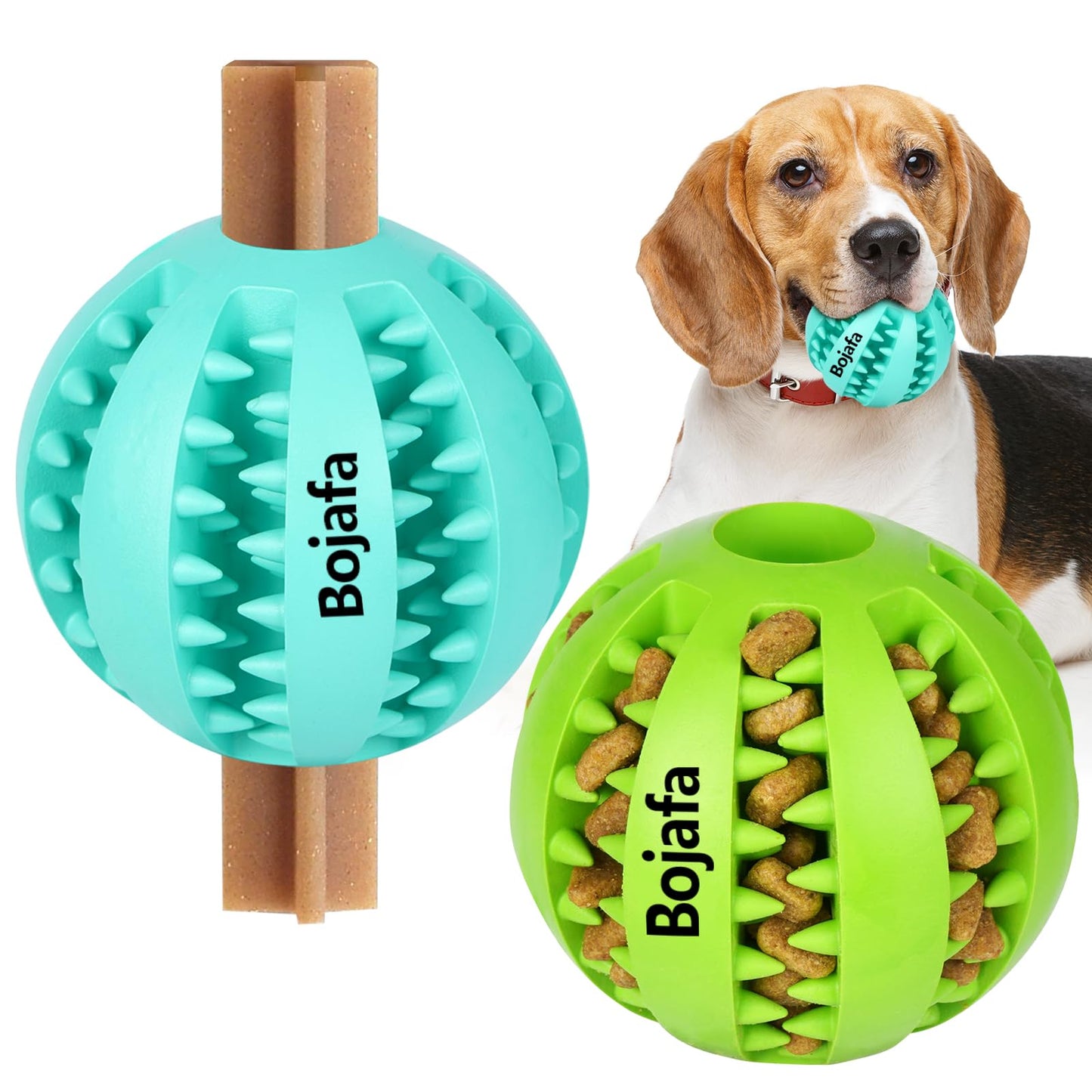 Bojafa Treat-Dispensing Dog Toys: Durable Rubber Puppy Toys for Boredom - Dog Treat Balls for Small & Medium Breed Indoor Play (2pack)