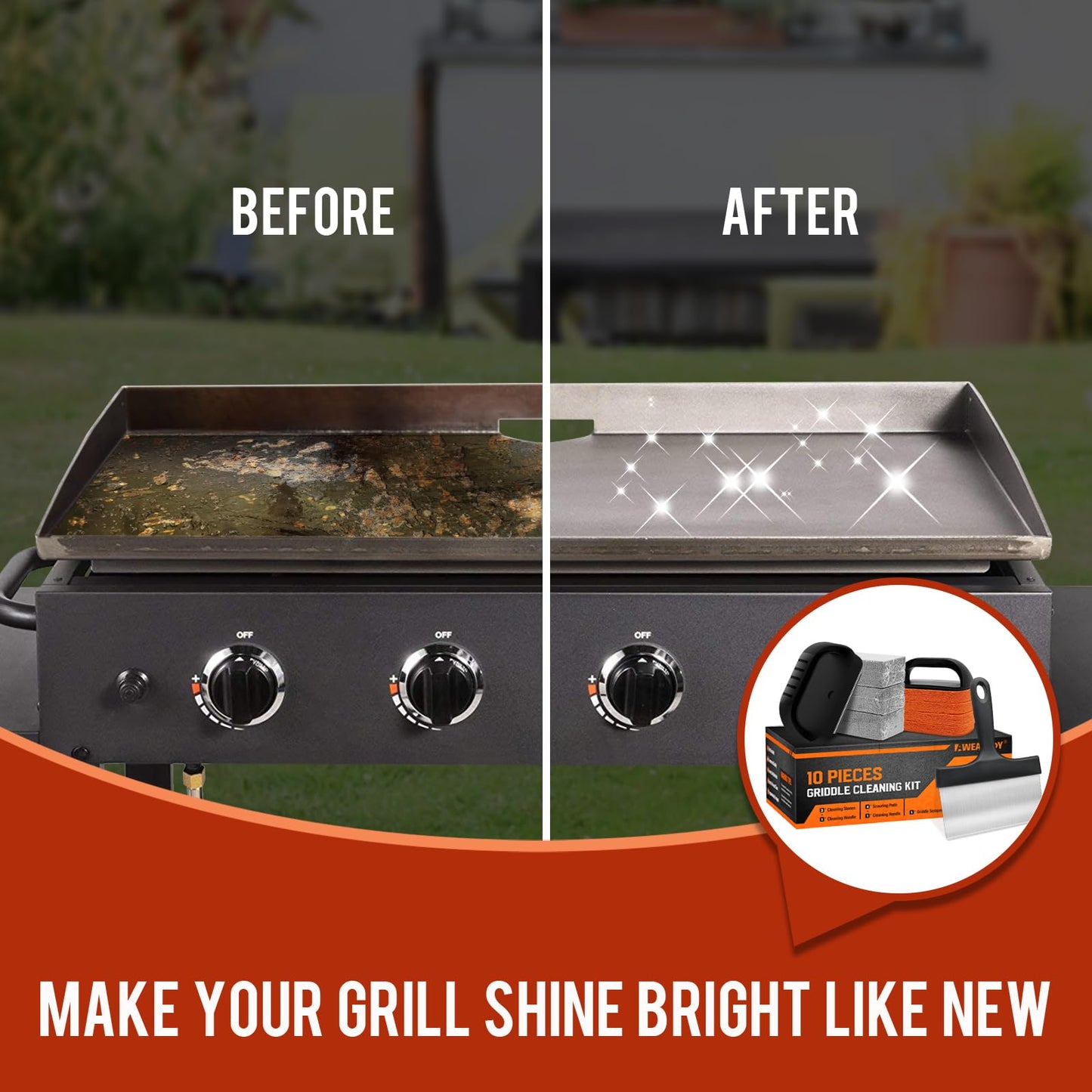 Griddle Cleaning Kit for Blackstone, Flat Top Grill Cleaning Kit with Grill Stone, Griddle Scraper & Griddle Brush Easy to Remove Stain