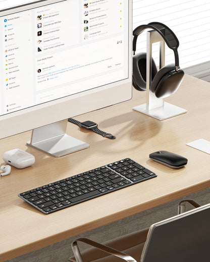 seenda Bluetooth Keyboard and Mouse for Mac, SKM64-2 Multi-Device Rechargeable Slim Wireless Keyboard Mouse Stainless Steel Full Size, Compatible with MacBook Pro/Air, iPad, Mac - Space Gray