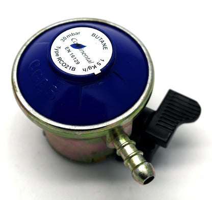 Greenhouse Warehouse continental products Butane Gas Regulator With 2M Hose & 2 Clips Fits Calor Gas/Flogas 21Mm Cylinder