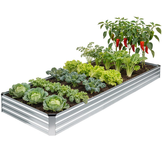 G GOOD GAIN 12x4x1ft Galvanized Raised Garden Bed, Heavy-Duty Metal Planter Boxes Outdoor for Vegetables Flowers Herbs, Silver(1 Pack)