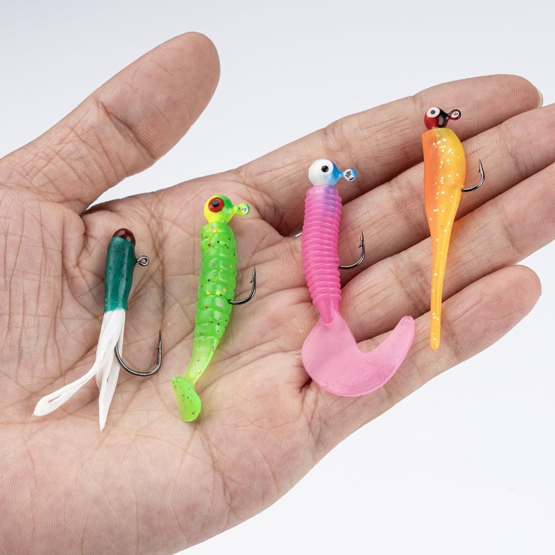 THKFISH Crappie Lures Jigs Heads Kit, 110pcs Soft Plastic Baits Fishing Lures and Tube Jigs Heads for Trout Panfish & Bass Fishing