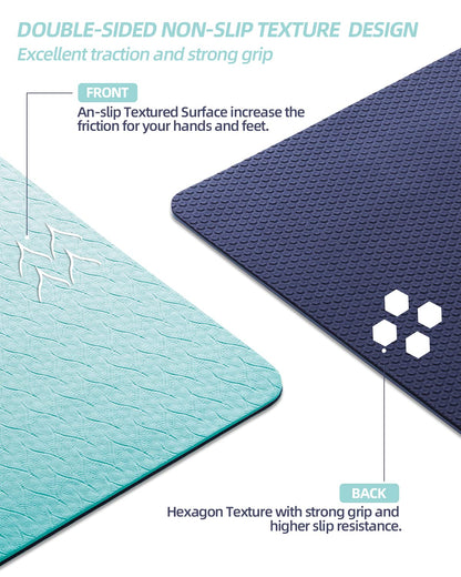 COOLMOON Yoga Mat Non Slip, Anti-Tear 1/4 Thick TPE Yoga Mats for Women and Men, 72"x24" Exercise & Fitness Mat with Carrying Strap, Workout Mats for Yoga, Pilates and Floor Exercise