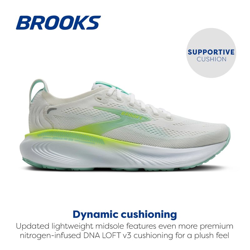 Brooks Women’s Adrenaline GTS 25 Supportive Running & Walking Shoe - White/Nightlife/Yucca - 13 Medium
