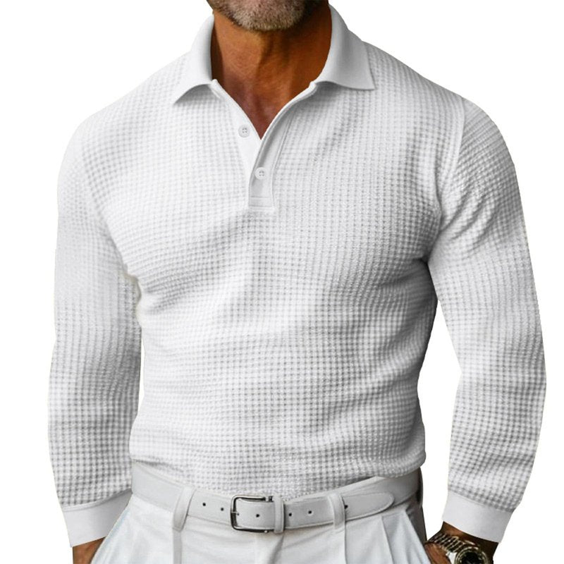 Men's Solid Color Shirts Buttons Lapel Blouses Long Sleeve Leisure Shirt Golf Tops Slim Casual Collared T Shirts White M