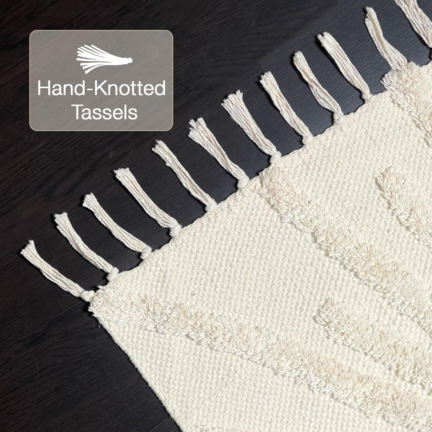 Chardin home Sun Bath Rug - 2x3 Ft, 24x36 Inch, Washable Cotton Rug with Tassels, Non-Slip Sun Cute Bath Mat for Boho Bathroom Decor, Cream Bathroom Rug, Also Great for Kids Rooms, Nurseries