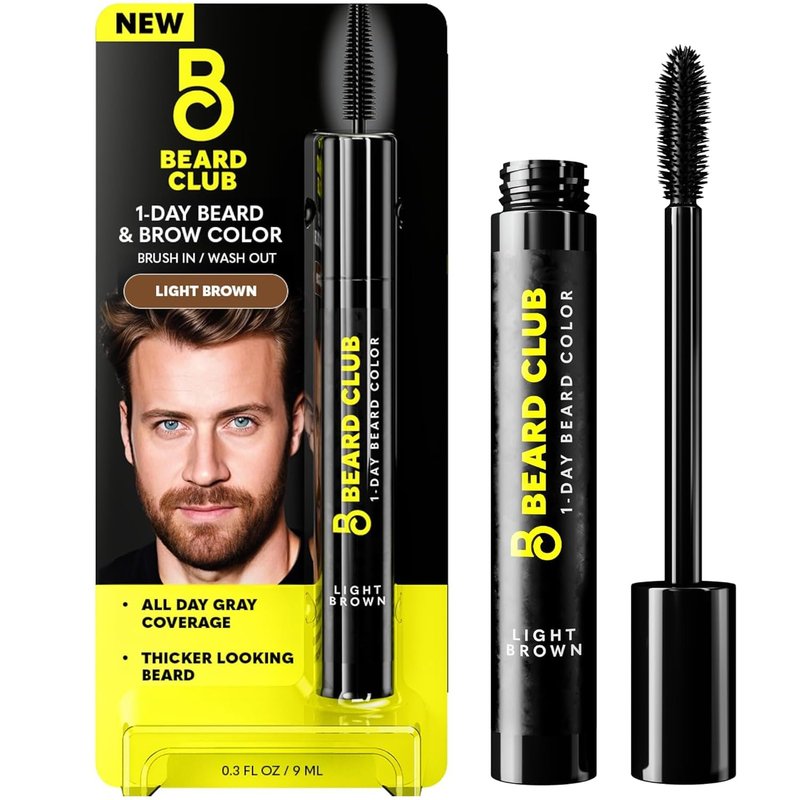 The Beard Club 1 Day Temporary Beard Dye for Men - Light Brown Beard, Mustache & Eyebrow Color for a Fuller, Well-Defined Look, Water & Sweat Resistant, Up to 30 Applications, 0.3 fl oz