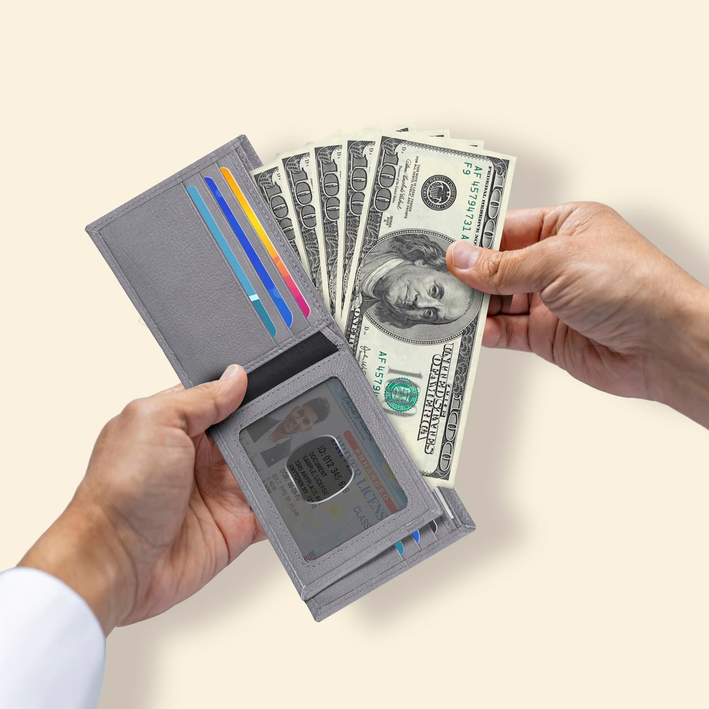 Grey Wallet For Men with 9 Credit Card Slots | Bifold | Leather | RFID Wallet Blocking | Gift For Men | Front Wallet