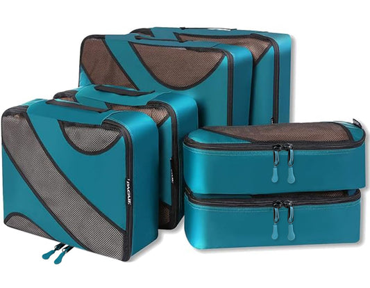 BAGAIL 6 Set Packing Cubes,Travel Luggage Packing Organizers(6Set Teal)