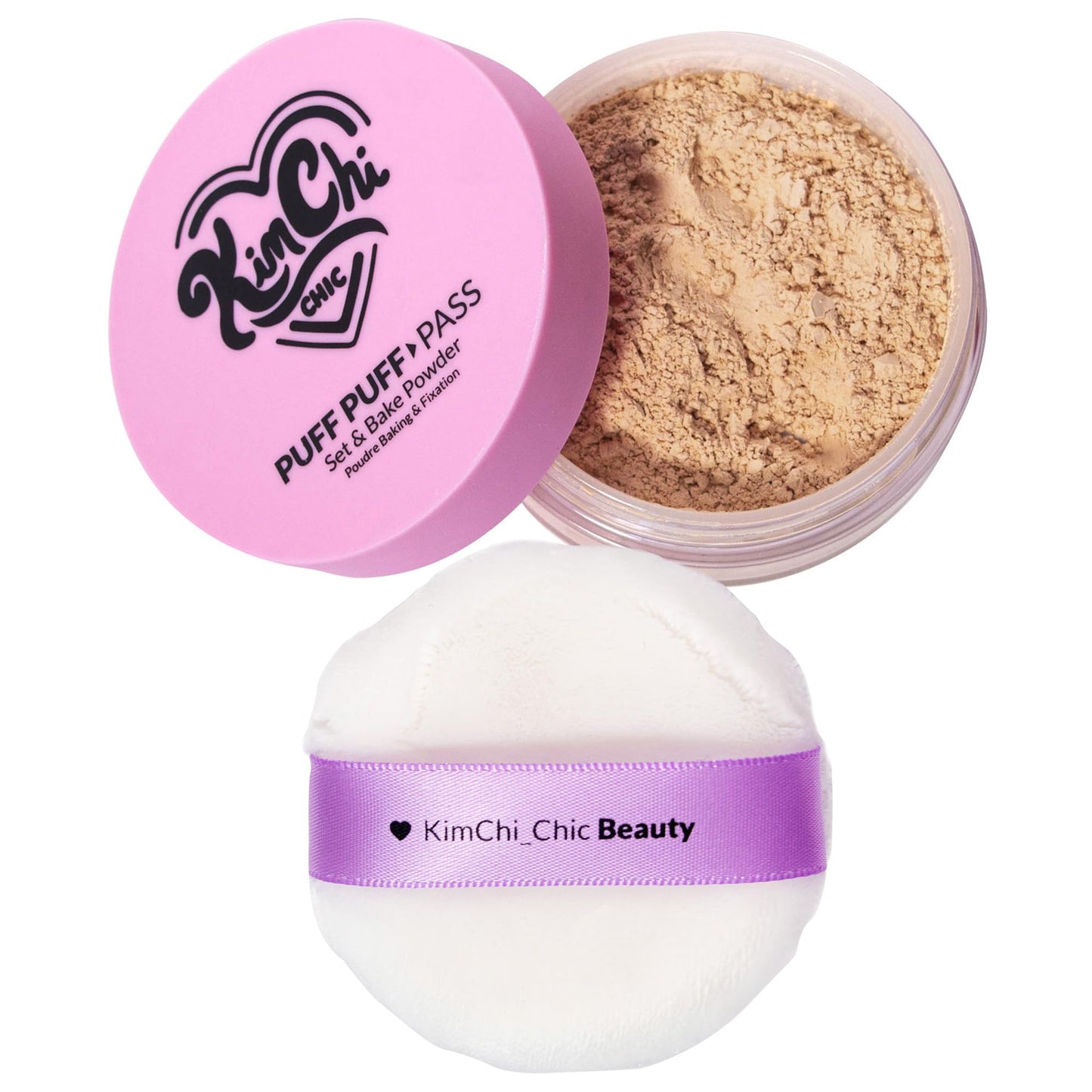 Kimchi Chic Beauty Puff Puff Pass Set and Bake Setting Powder for Makeup, Extra Fluffy Loose Face Powder Poof, Soft Natural Face Makeup for Uneven Skin Tone, 03 Translucent