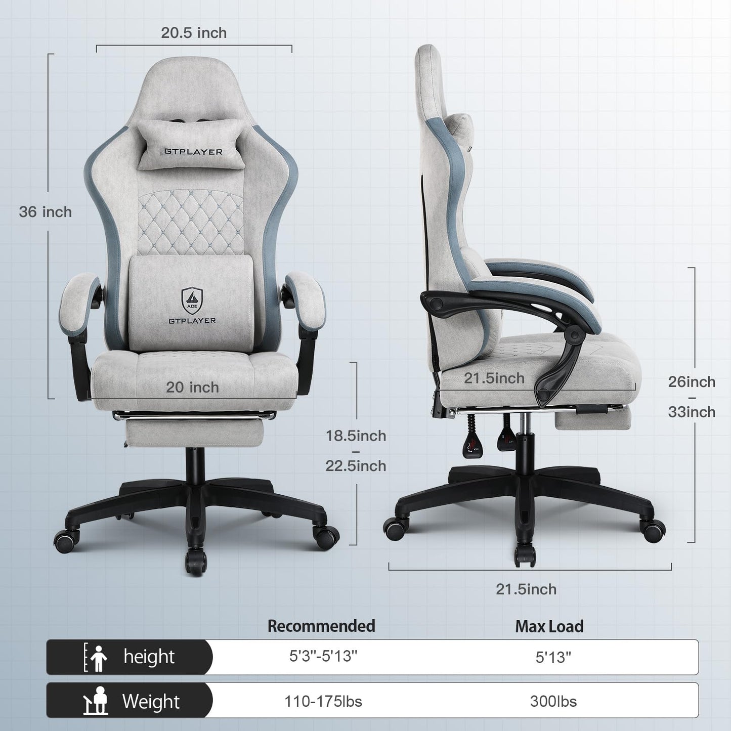 GTPLAYER Gaming Chair, Computer Office Chair with Pocket Spring Cushion, Linkage Armrests and Footrest, High Back Ergonomic Computer Chair with Lumbar Support Task Chair with Footrest
