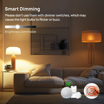 Linkind Smart Light Bulbs, Smart Bulb That Work with Alexa & Google Home, LED Light Bulbs Color Changing, 104 Preset Scene, Music Sync, A19 E26 2.4GHz RGBTW WiFi Bluetooth Light Bulb 60W, 800LM, 4Pack