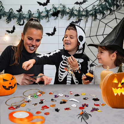 MARFOREVER 120 PCS Halloween Charms, Assorted Ghost Skeleton Bat Witch Pumpkin Skull Enamel Charm PendantsHalloween Charms for Jewelry Making Bracelet Necklace Earrings DIY Crafts Gifts
