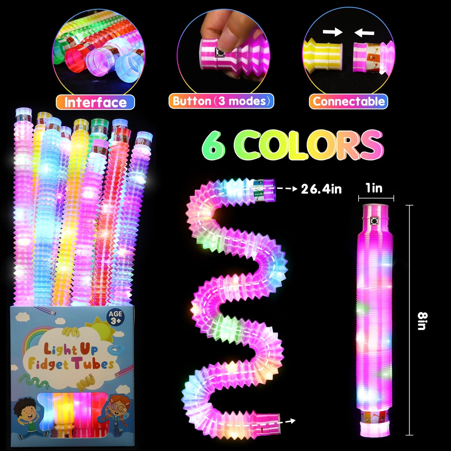 Vheex 24 Pack Glow Sticks Classroom Party Favors for Kids 4-8 8-12, Halloween Goodie Bags Stuffers Light Up Sensory Pop Tubes, Glow Necklaces Bracelets Party Supplies, 2025 Birthday Return Gifts