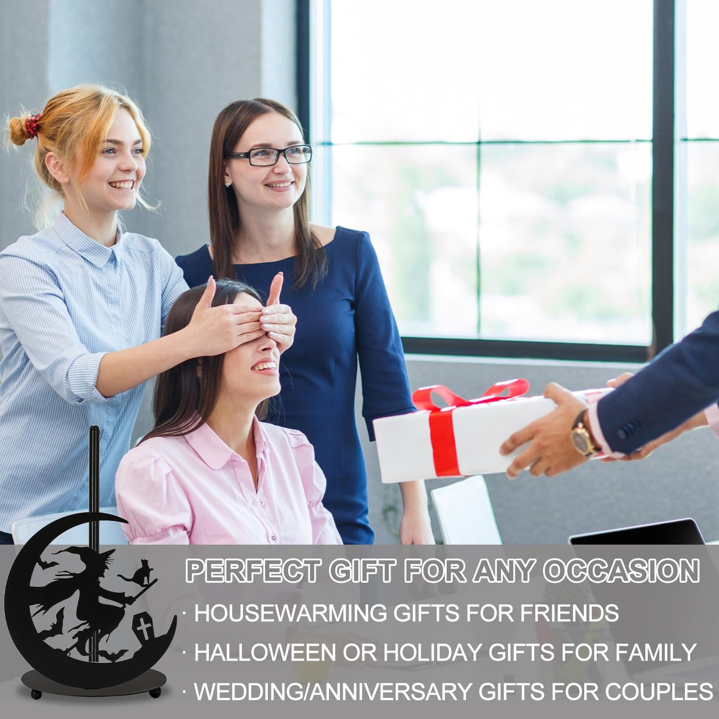 JarThenaAMCS Halloween Paper Towel Holder Black Witch Kitchen Decor Accessories for Home Bathroom, Large Metal Towel Holder Stand for Countertop