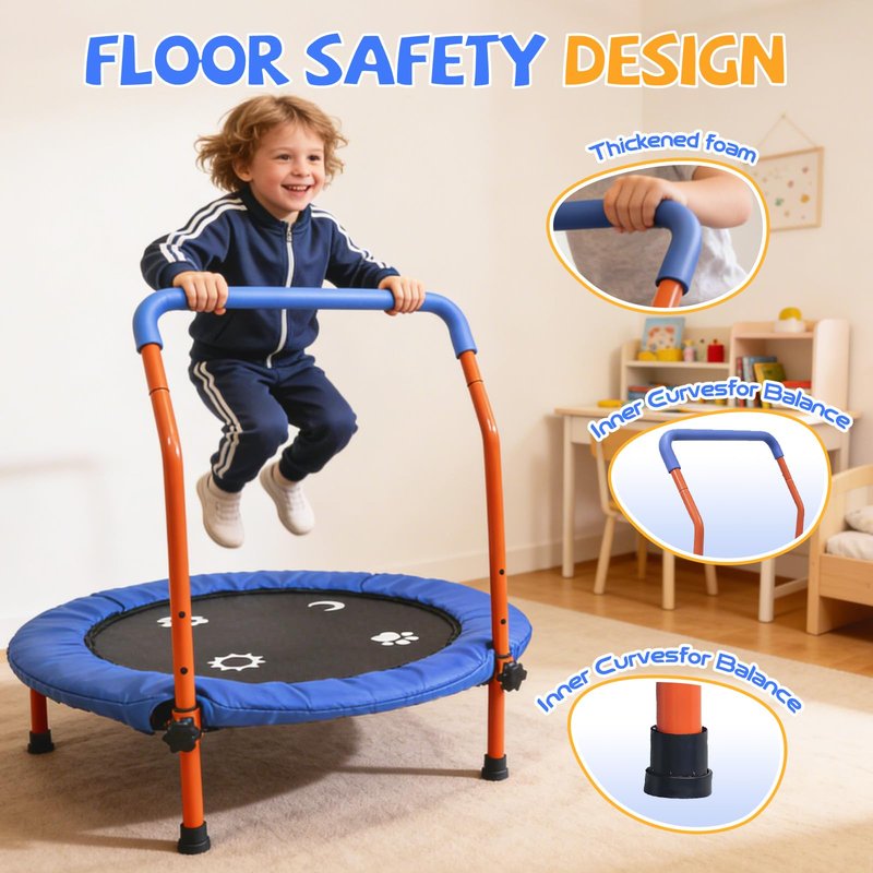 ACWARM HOME 36" Trampoline for Kids - ASTM Certified Foldable Toddler Trampoline Indoor/Outdoor, Mini Rebounder with Foam Handle, Safe Quiet Stable, Easy to Assemble, Gift for Kids