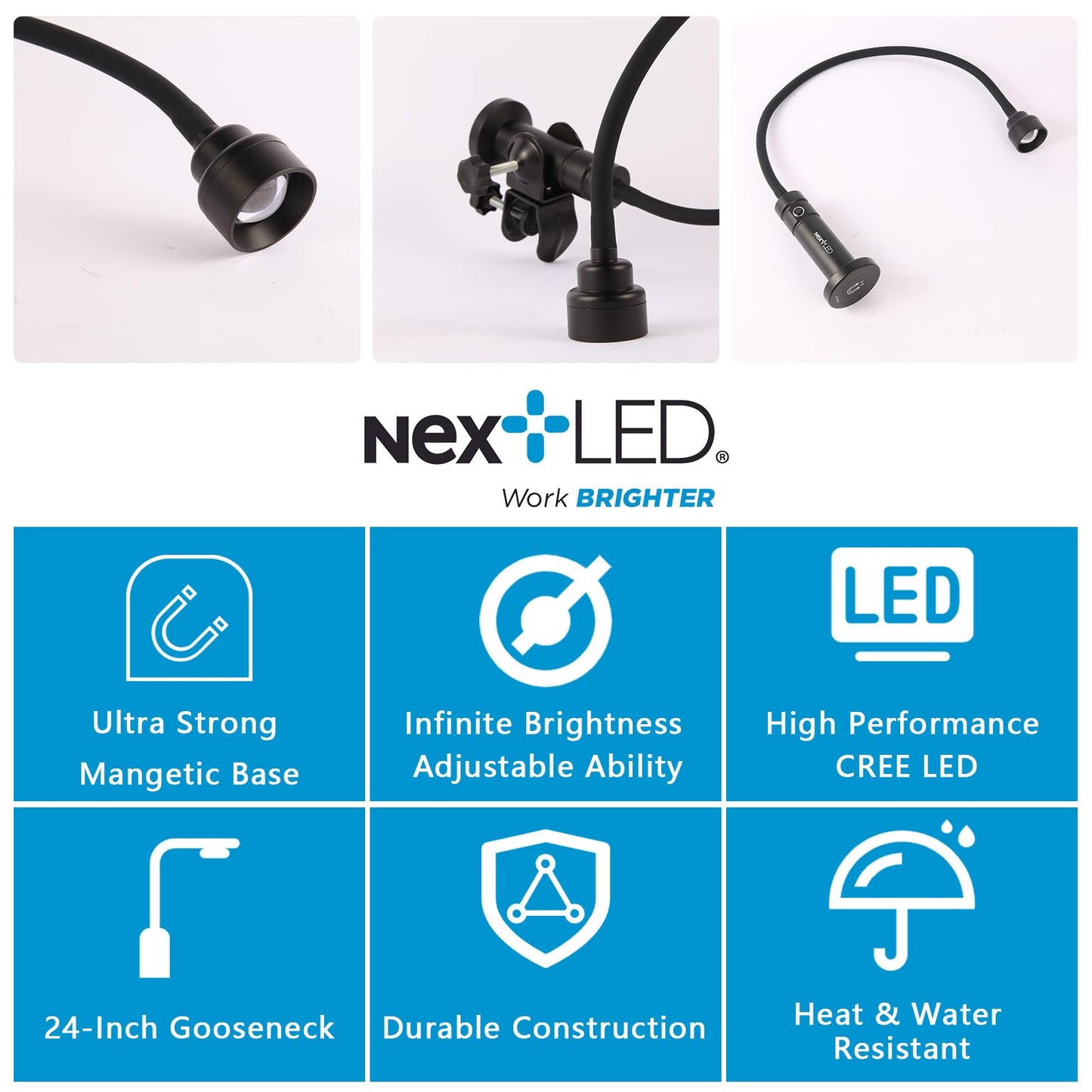 NextLED Ultimate BBQ Grill Light, 24 Inch Flexible Neck with a Strong Magnetic Base, Innovative Design Provides a Warm Even Light with Infinite Brightness Adjustability, Illuminates Grilling Surface