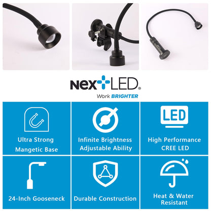 NextLED Ultimate BBQ Grill Light, 24 Inch Flexible Neck with a Strong Magnetic Base, Innovative Design Provides a Warm Even Light with Infinite Brightness Adjustability, Illuminates Grilling Surface