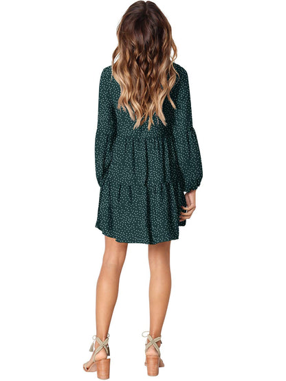 Amoretu Womens V Neck Bishop Long Sleeves Polka Dot Loose Fit Tunic Dress, Summer, Fall, 2025 (Green, S)